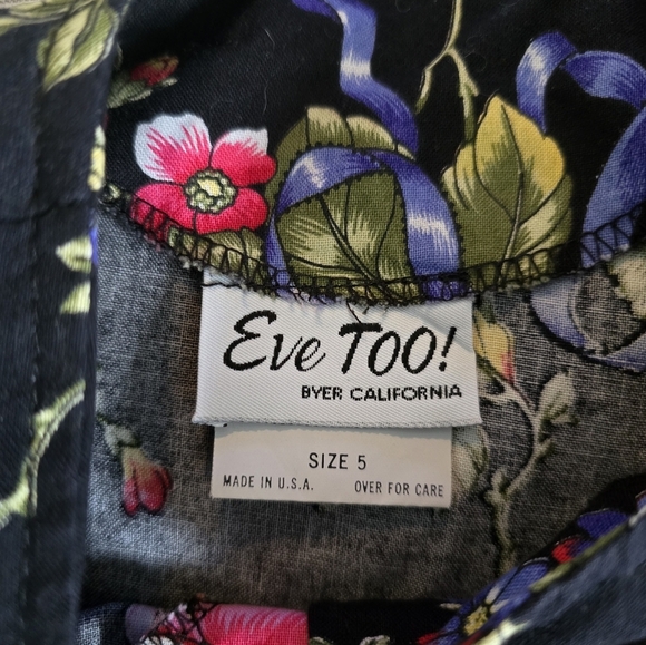Vtg 90s Eve Too Byer California Black Floral Button Down Ruffle Dress Sz 5T Bows - Picture 6 of 8